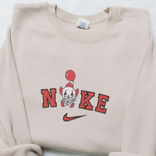 Nike x Baby Clown Pennywise Embroidered Hoodie Funny Halloween Embroidered Sweatshirt Nike Inspired Embroidered T shirt