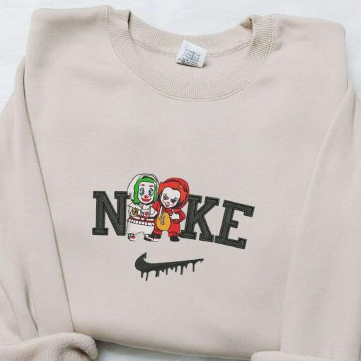 Nike x Baby Joker And Pennywise Embroidered Shirt Horror Movies Characters Embroidered Shirt Best Gifts for Halloween Lovers