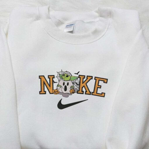 Nike x Baby Yoda Halloween Pumpkin Embroidered Shirt Halloween Embroidered Shirt Nike Inspired Embroidered Shirt