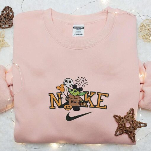Nike x Baby Yoda Halloween Pumpkin Embroidered Shirt Halloween Embroidered Shirt Nike Inspired Embroidered Shirt