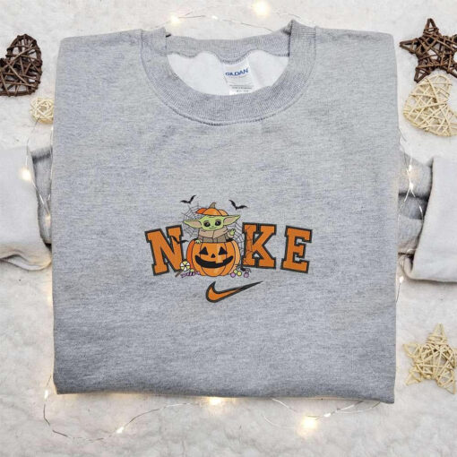 Nike x Baby Yoda Pumpkin Embroidered Sweatshirt Halloween Embroidered Shirt Best Halloween Gift Ideas
