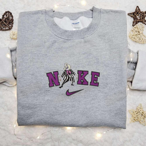 Nike x Beetlejuice Cartoon Embroidered Sweatshirt Horror Movie Halloween Embroidered Shirt Best Halloween Gift Ideas
