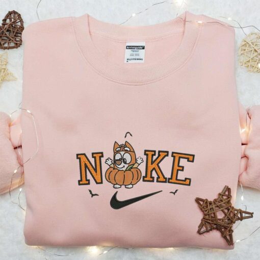 Nike x Bingo Heeler Halloween Pumpkin Embroidered Sweatshirt Cute Halloween Embroidered Hoodie Halloween Nike Embroidered Shirt