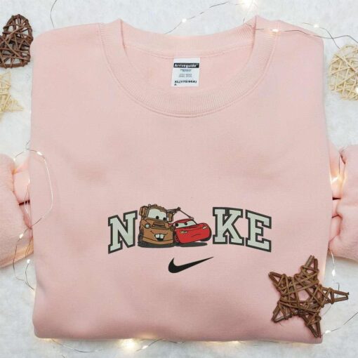 Nike x Cars Lightning McQueen and Tow Mater Embroidered Sweatshirt Disney Pixar Cars Embroidered Hoodie Custom Nike Embroidered T shirt