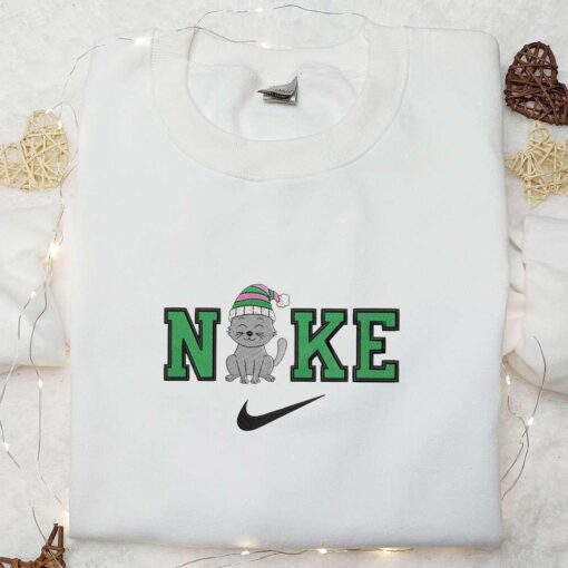 Nike x Cat Wear Beanie Embroidered Shirt Cartoon Embroidered Hoodie Nike Inspired Embroidered T Shirt