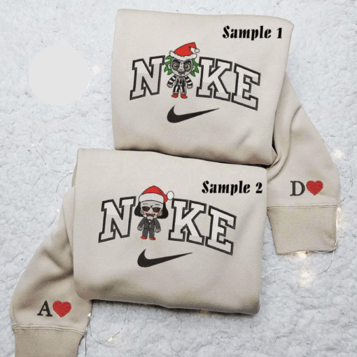 Nike X Chibi Beetlejuice And Jigsaw Xmas Horror Halloween Embroidered Couples Shirts