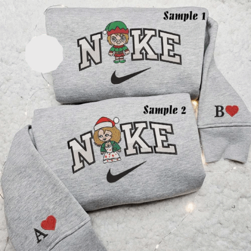 Nike X Chibi Chucky And Tiffany Xmas Horror Halloween Embroidered Couples Shirts