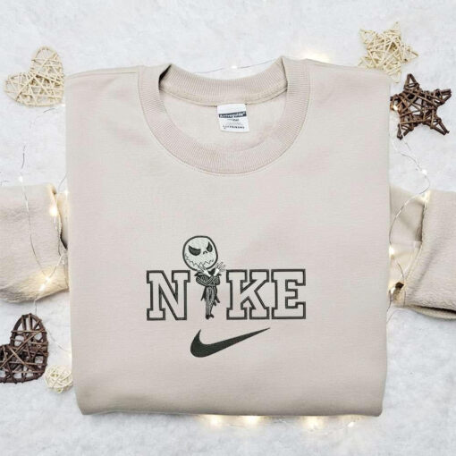 Nike x Chibi Jack Skellington Embroidered Sweatshirt Horror Halloween Embroidered Shirt Nike Inspired Embroidered T shirt