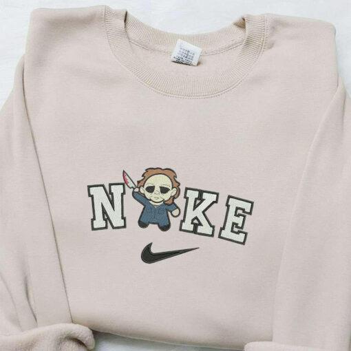 Nike x Chibi Michael Myers Embroidered Shirt Horror Movie Embroidered Shirt Nike Inspired Embroidered Shirt