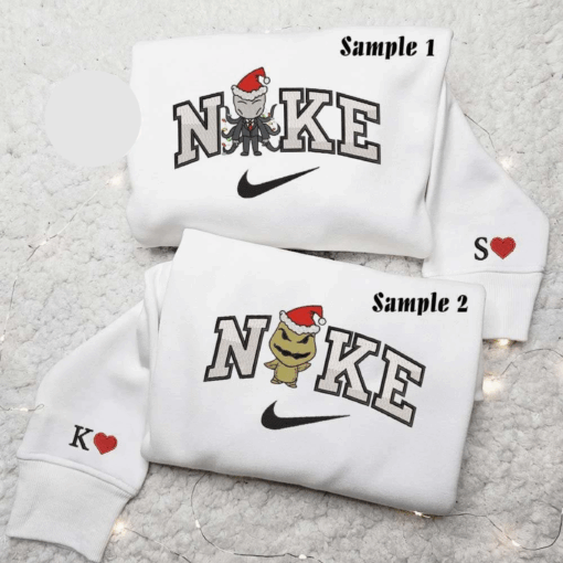 Nike X Chibi Slenderman And Oogie Boogie Xmas Horror Halloween Embroidered Couples Shirts