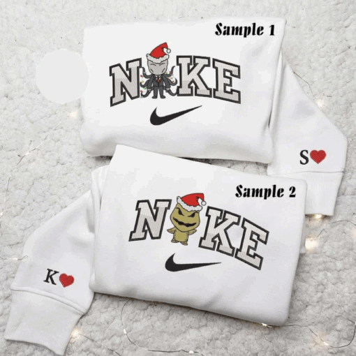 Nike X Chibi Slenderman And Oogie Boogie Xmas Horror Halloween Embroidered Couples Shirts