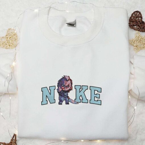 Nike x Chucky Embroidered Shirt Childs Play Horror Movies Killer Embroidered Shirt Custom Nike Embroidered Shirt
