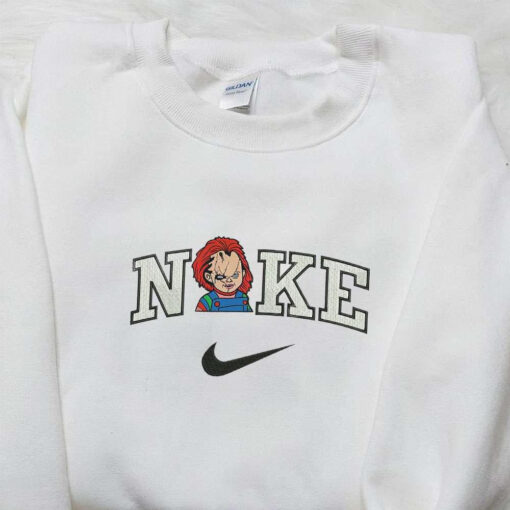 Nike x Chucky Halloween Embroidered Sweatshirt Horror Movie Characters Embroidered Hoodie Best Halloween Gifts for Family