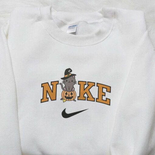 Nike x Cute Cat Pumpkin Halloween Embroidered Hoodie Cute Halloween Embroidered Sweatshirt Spirit Halloween Embroidered T shirt