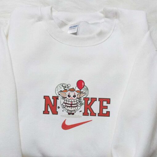 Nike x Cute Face Pennywise Stitch Balloon Embroidered Shirt Disney Halloween Embroidered Hoodie Funny Halloween Embroidered Sweatshirt