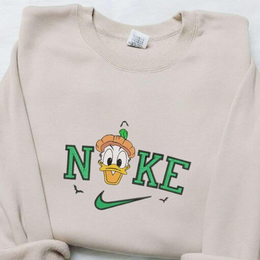 Nike x Donald Duck Pumpkin Head Embroidered Sweatshirt Walt Disney Characters Embroidered Shirt Best Halloween Gift Ideas