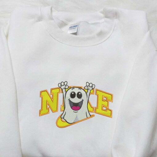 Nike x Funny Chibi Ghost Embroidered Sweatshirt Spooky Embroidered Hoodie Nike Inspired Embroidered T shirt