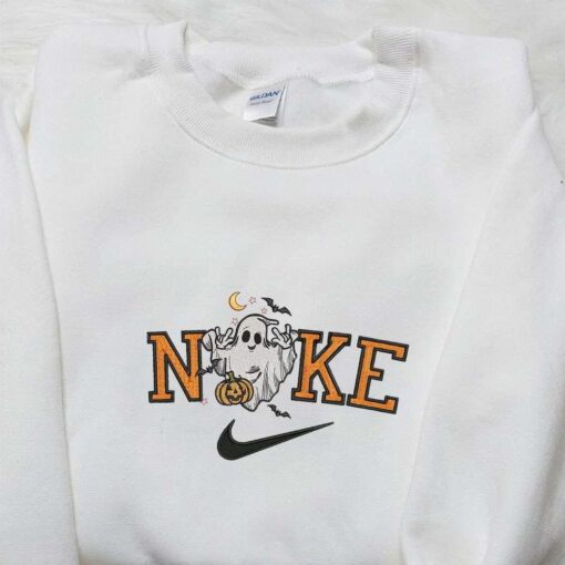 Nike x Funny Ghost Embroidered Shirt Spooky Halloween Embroidered Shirt Nike Inspired Embroidered Shirt