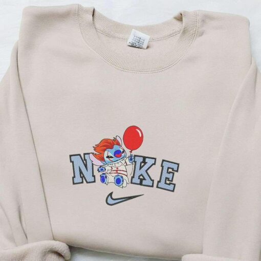 Nike x Funny Pennywise Stitch Balloon Embroidered Shirt Disney Halloween Embroidered Hoodie Nike Inspired Embroidered Sweatshirt
