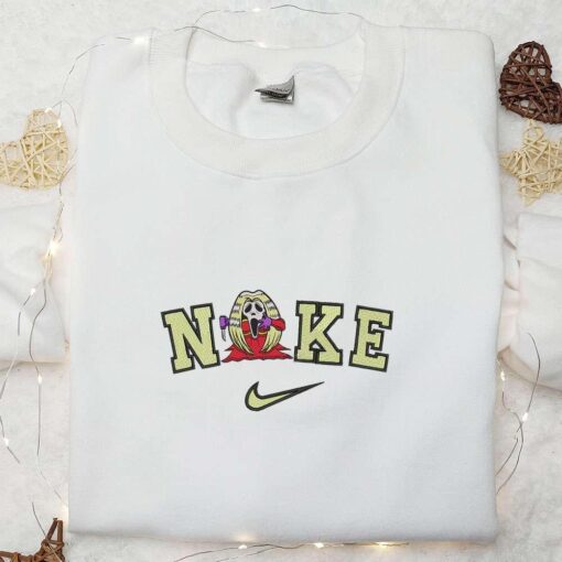 Nike x Funny Scream Ghost Embroidered Shirt Spooky Halloween Embroidered Shirt Nike Inspired Embroidered Shirt