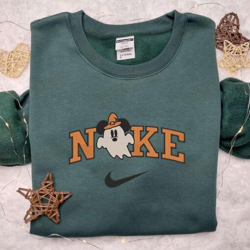 Nike x Ghost Mickey Mouse Ghost Embroidered Shirt Disney Halloween Embroiderd Shirt Nike Inspired Embroidered Shirt