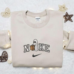 Nike x Ghost with Brown Bag Embroidered Sweatshirt Spooky Embroidered Hoodie Nike Inspired Embroidered T shirt