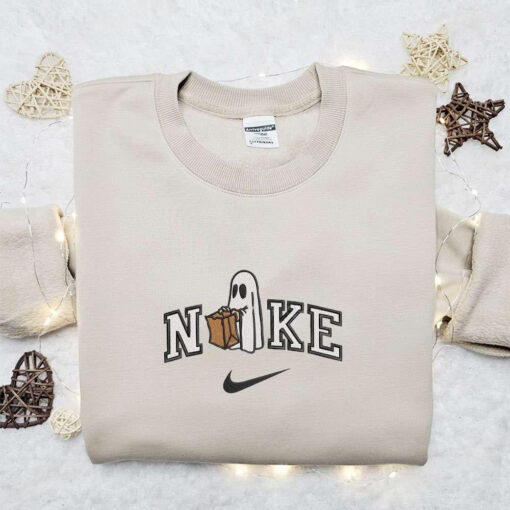Nike x Ghost with Brown Bag Embroidered Sweatshirt Spooky Embroidered Hoodie Nike Inspired Embroidered T shirt