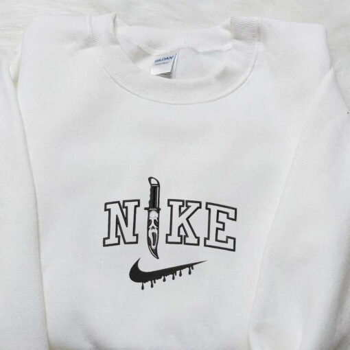 Nike x Ghostface Embroidered Hoodie Spooky Embroiderd Sweatshirt Nike Inspired Embroidered T shirt