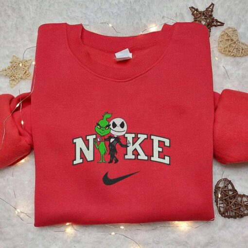 Nike x Grinch and Jack Skellington Embroidered Hoodie Funny Halloween Embroidered T shirt Best Halloween Costumes