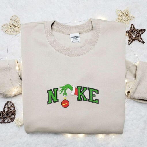 Nike x Grinch Hand Embroidered Sweatshirt Walt Disney Embroidered Shirt Nike Inspired Embroidered T shirt