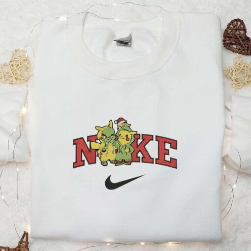 Nike x Grinch Pikachu Halloween Embroidered Shirt Adorable Halloween Embroidered Shirt Pokemon Embroidered Shirt