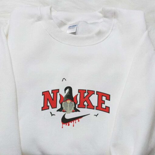 Nike x Halloween Gnome Bats Embroidered Shirt Halloween Embroidered Shirt Nike Inspired Embroidered Shirt