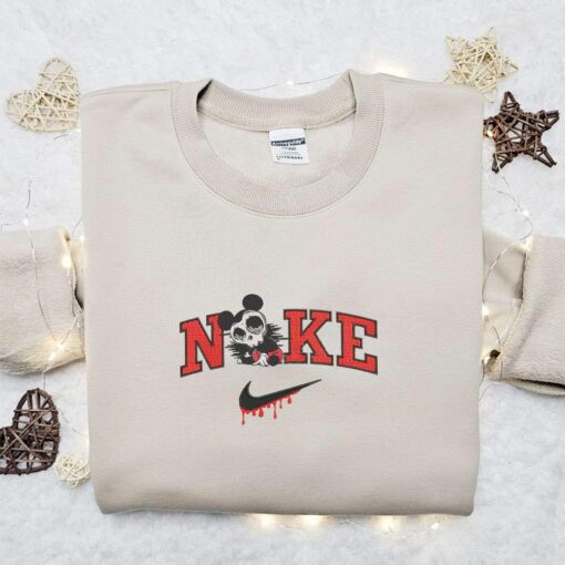 Nike x Halloween Mickey Skull Embroidered Shirt Disney Halloween Embroidered Hoodie Nike Inspired Embroidered Sweatshirt