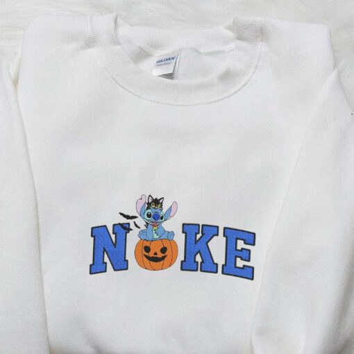 Nike x Halloween Stitch Pumpkin Embroidered Shirt Disney Halloween Embroidered Shirt Nike Inspired Embroidered Shirt