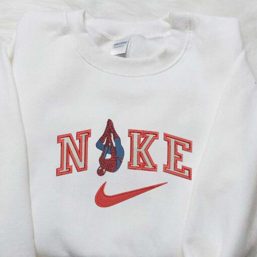 Nike x Hanging Spider Man Embroidered Shirt Nike Inspired Embroidered Hoodie Marvel Embroidered Sweatshirt