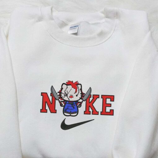 Nike x Hello Kitty Chucky Embroidered Hoodie Funny Halloween Embroidered Sweatshirt Best Gifts for Family