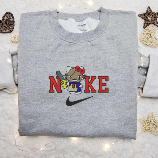 Nike x Hello Kitty Leatherface Embroidered Sweatshirt Spirit Halloween Embroidered T shirt Funny Halloween Embroidered Hoodie