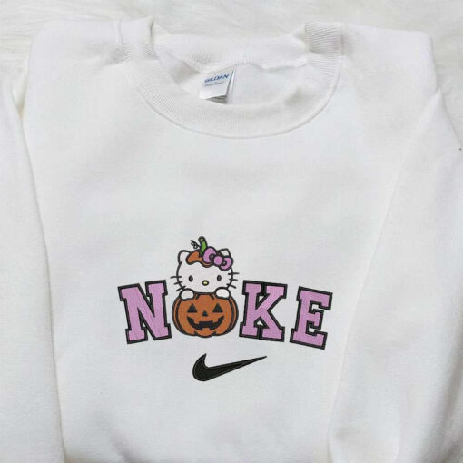 Nike x Hello Kitty Pumpkin Embroidered Sweatshirt Nike Anime Embroidered Hoodie Best Gifts for Daughter
