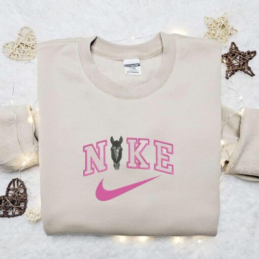 Nike x Horse Face Embroidered Sweatshirt Animal Embroidered Shirt Nike Inspired Embroidered T shirt