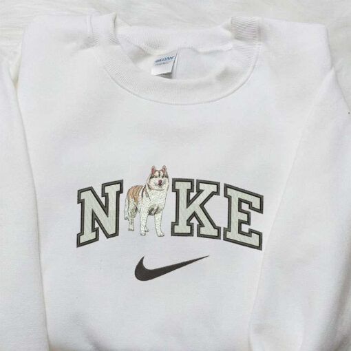 Nike x Husky Dog Embroidered Shirt Animal Embroidered Shirt Custom Nike Embroidered Shirt