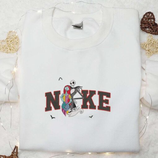 Nike x Jack and Sally Embroidered Hoodie The Nightmare Before Christmas Embroidered Sweatshirt Custom Nike Embroidered T shirt