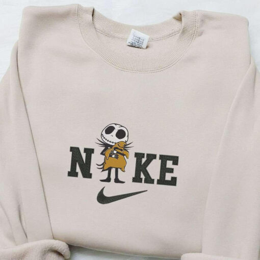 Nike x Jack Skellington Hugging Oogie Boogie Embroidered Hoodie The Nightmare Before Christmas Embroidered Sweatshirt Custom Nike Embroidered T shirt