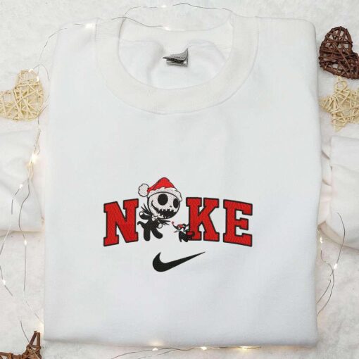 Nike x Jack Skellington with Christmas Hat Embroidered Sweatshirt The Nightmare Before Christmas Embroidered Hoodie Nike Inspired Embroidered T shirt