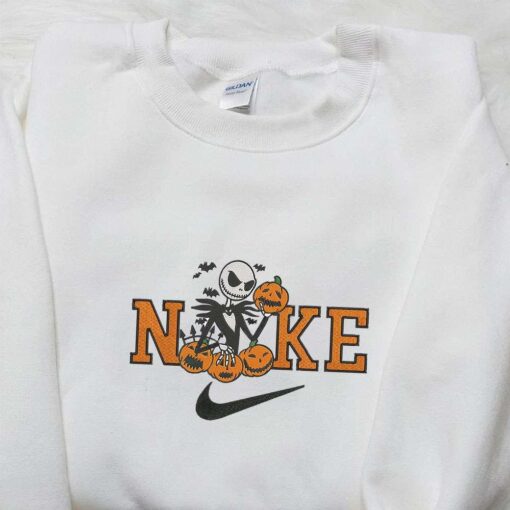 Nike x Jack Skellington with Pumpkins Embroidered Hoodie The Nightmare Before Christmas Embroidered Sweatshirt Custom Nike Embroidered T shirt