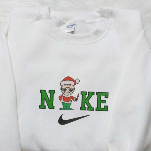 Nike x Jason Voorhees Christmas Hat Embroidered Sweatshirt Horror Movie Characters Embroidered Hoodie Best Chirstmas Gifts for Family