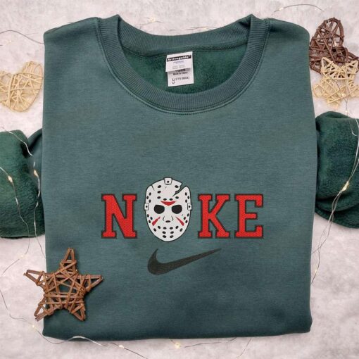 Nike x Jason Voorhees Embroidered Sweatshirt Horror Movie Characters Embroidered Hoodie Custom Nike Embroidered T shirt