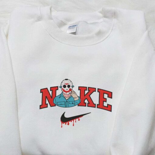 Nike x Jason Voorhees Killer Embroidered Hoodie Horror Movie Embroidered Sweatshirt Nike Inspired Embroidered T shrirt