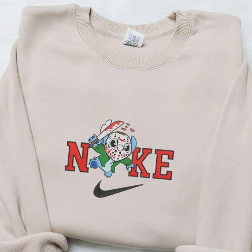 Nike x Jason Voorhees Stitch Killer Embroidered Sweatshirt Horror Movie Characters Embroidered Hoodie Nike Inspired Embroidered T shirt
