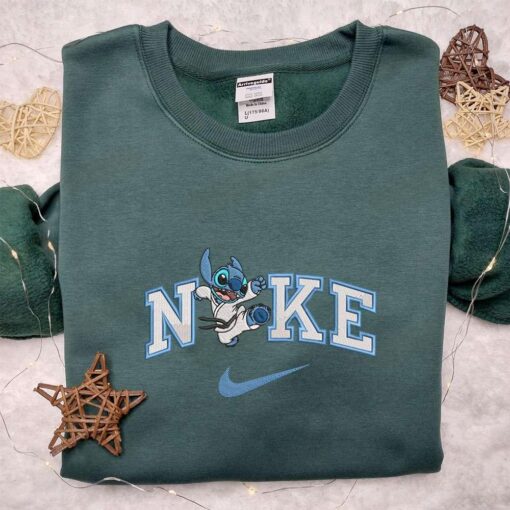 Nike x Karate Stitch Embroidered Hoodie Disney Characters Embroidered Shirt Nike Inspired Embroidered Hoodie