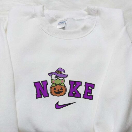Nike x Keroppi Witch Halloween Pumpkin Embroidered Hoodie Custom Nike Embroidered Sweatshirt Best Gifts for Family